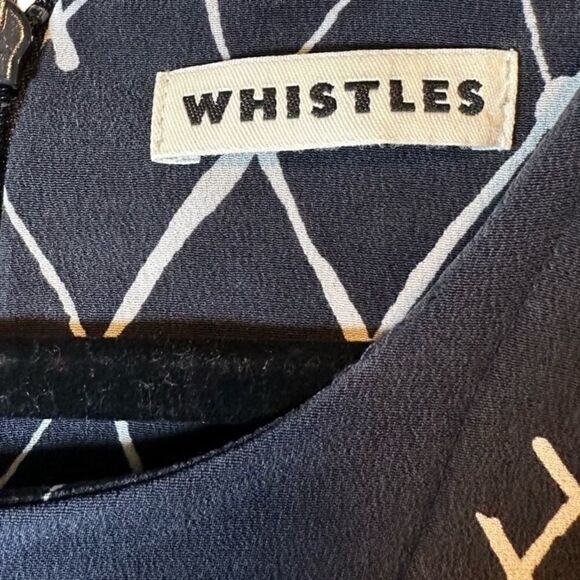 Whistles- Women’s Navy Blue White Diamond Splatter 100% Silk Dress US 8/ UK 12 - Picture 3 of 12